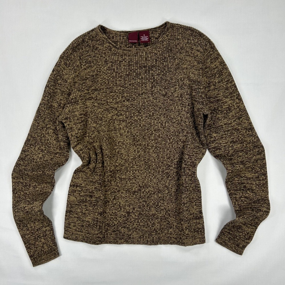 Merona Vintage 2000s Woman's Made In Japan Long Sleeve Crewneck Sweater Brown S